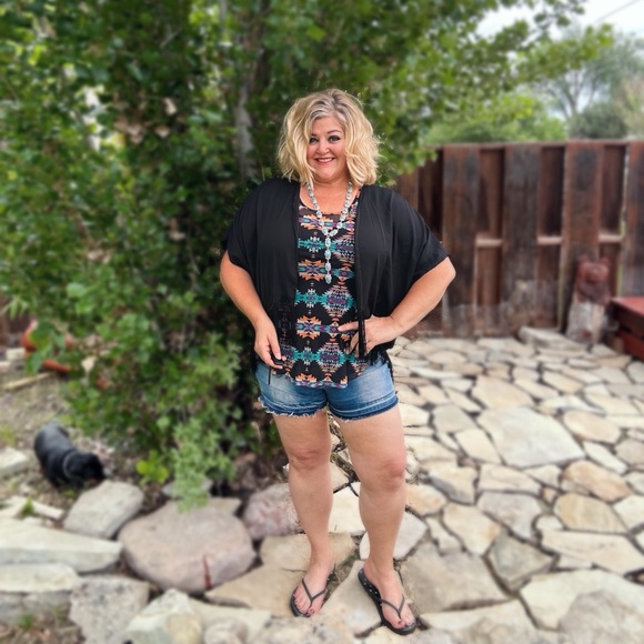 L&B Apparel Festival Fringe Cardi - Black - Picture 3 of 4